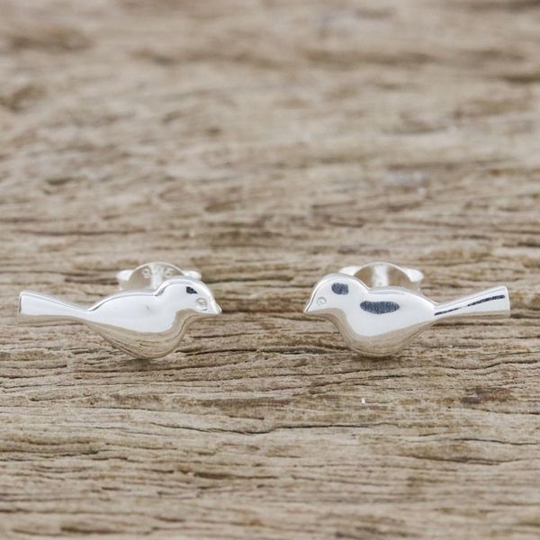 Alternate image for Bird-Shaped Sterling Silver Stud Earrings from Thailand Dainty Birds