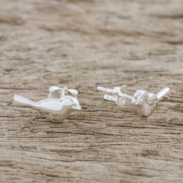 Alternate image for Bird-Shaped Sterling Silver Stud Earrings from Thailand Dainty Birds