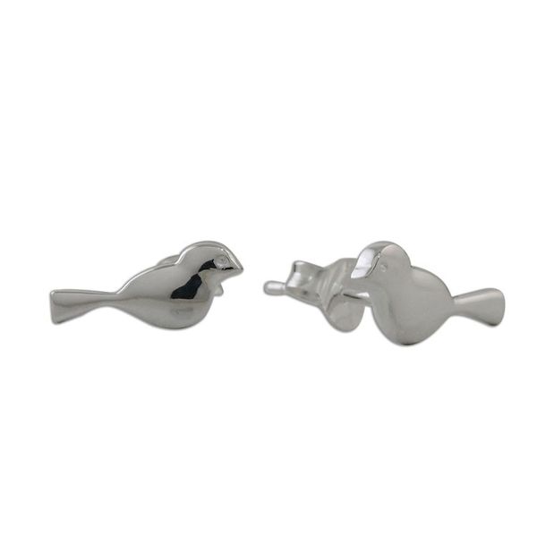 Alternate image for Bird-Shaped Sterling Silver Stud Earrings from Thailand Dainty Birds