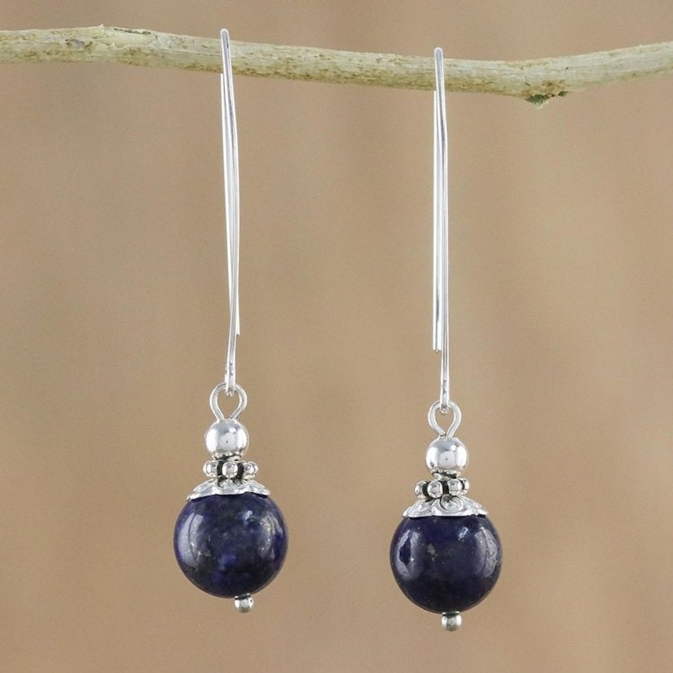 Handcrafted Lapis Lazuli and Sterling Silver Dangle Earrings 'Midnight Illusions'