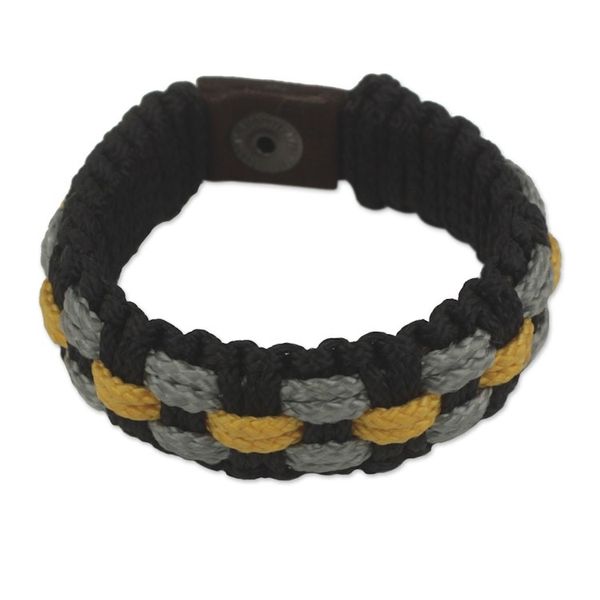 Alternate image for Hand Made Cord Bracelet for Men in Black, Gray and Yellow Black Beauty