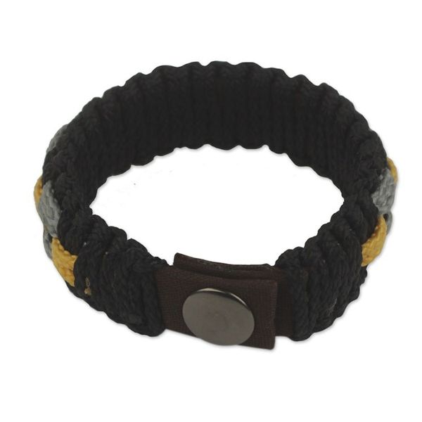 Alternate image for Hand Made Cord Bracelet for Men in Black, Gray and Yellow Black Beauty