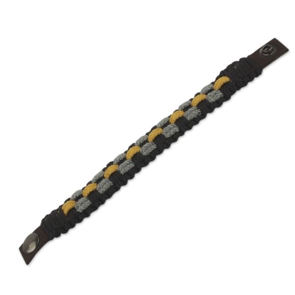 Alternate image for Hand Made Cord Bracelet for Men in Black, Gray and Yellow Black Beauty