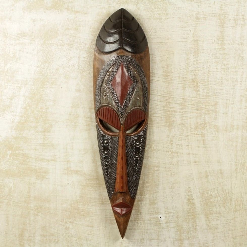 Artisan Hand Carved Authentic African Mask with Repousse 'God's Work'