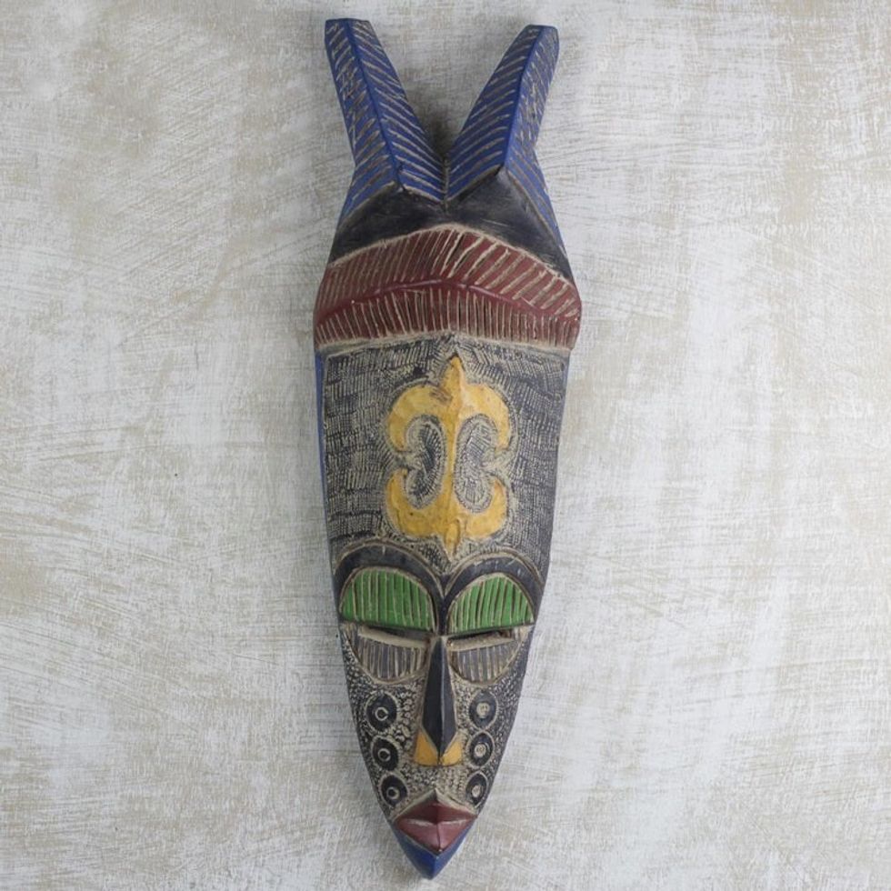 Handmade Sese Wood and Aluminum Adinkra Mask from Ghana 'Nolwazi'