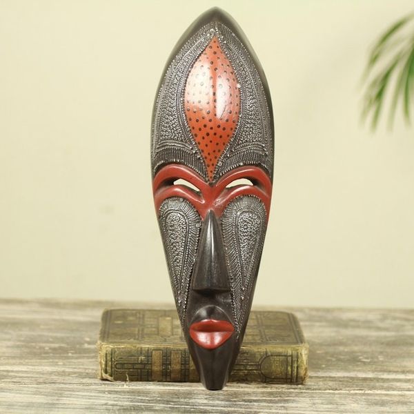 Alternate image for African Beauty Wall Mask in Embossed Aluminum on Wood Dzekpi