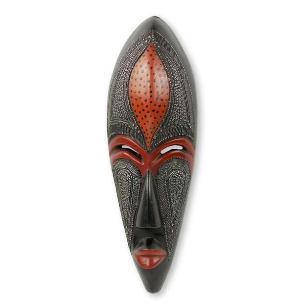 Alternate image for African Beauty Wall Mask in Embossed Aluminum on Wood Dzekpi