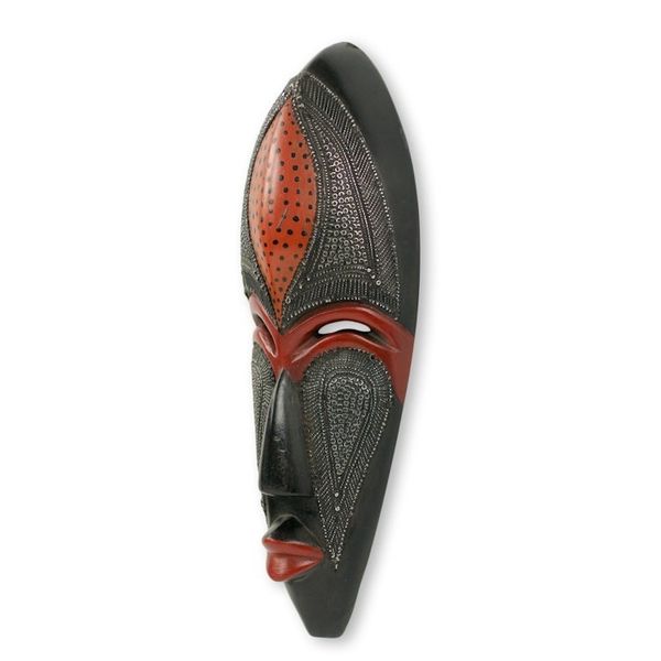 Alternate image for African Beauty Wall Mask in Embossed Aluminum on Wood Dzekpi