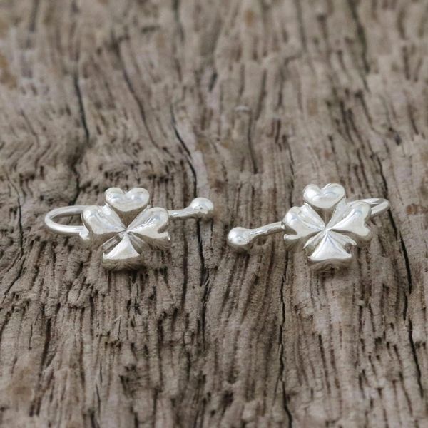 Alternate image for Sterling Silver Clover-Shaped Ear Cuffs from Thailand Shining Luck