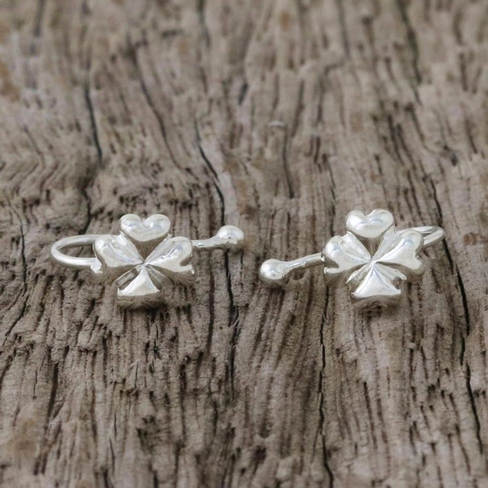 Sterling Silver Clover-Shaped Ear Cuffs from Thailand 'Shining Luck'