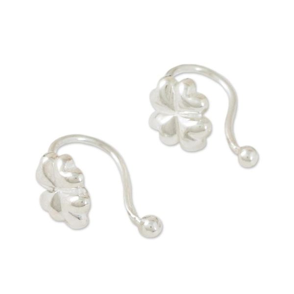 Alternate image for Sterling Silver Clover-Shaped Ear Cuffs from Thailand Shining Luck
