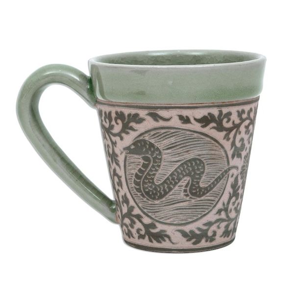 Alternate image for Hand Crafted Ceramic Mug with Snake from Thailand Thai Zodiac Snake