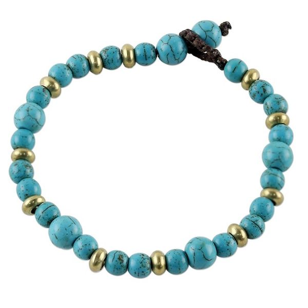 Alternate image for Brass and Calcite Beaded Bracelet from Thailand Beautiful Thai in Light Blue