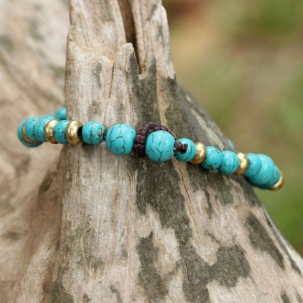 Alternate image for Brass and Calcite Beaded Bracelet from Thailand Beautiful Thai in Light Blue