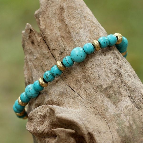 Alternate image for Brass and Calcite Beaded Bracelet from Thailand Beautiful Thai in Light Blue