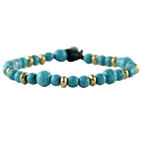 Alternate image for Brass and Calcite Beaded Bracelet from Thailand Beautiful Thai in Light Blue