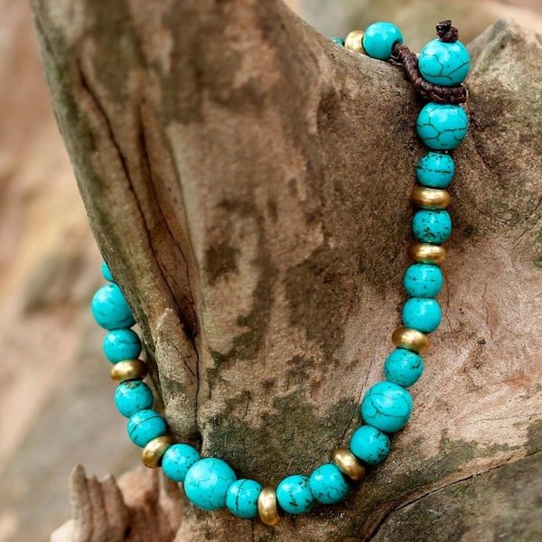 Alternate image for Brass and Calcite Beaded Bracelet from Thailand Beautiful Thai in Light Blue