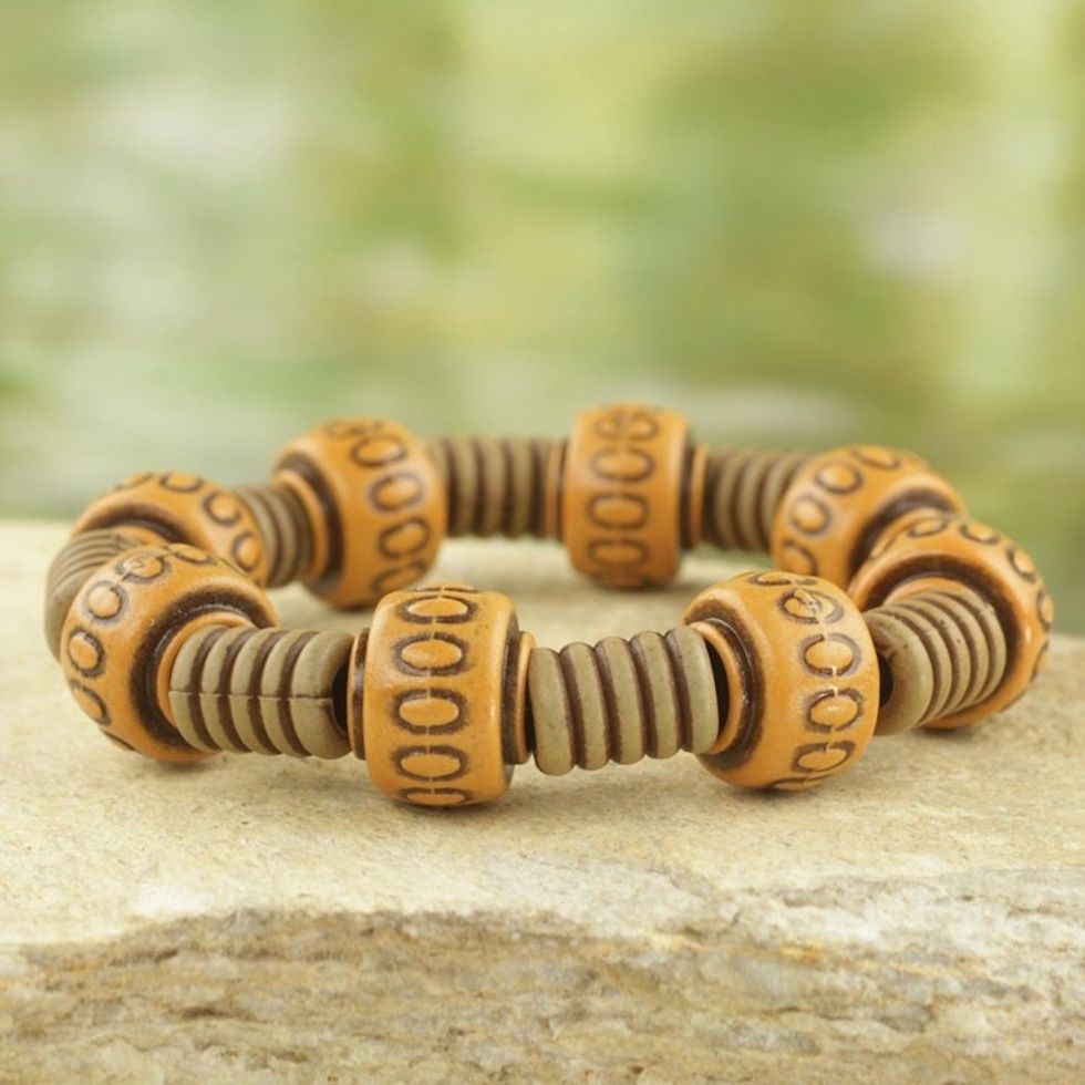 Rustic Recycled Plastic Beaded Stretch Bracelet from Ghana 'Spring for Joy'