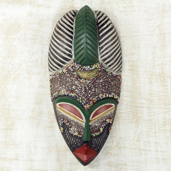 Alternate image for Colorful Wood and Metal Mask with Recycled Glass Beads Pride of a Queen