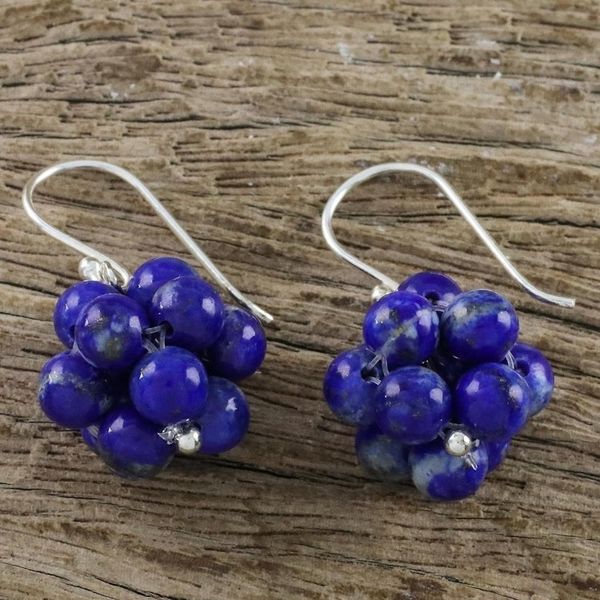 Alternate image for Lapis Lazuli Cluster Dangle Earrings from Thailand Blue Grapes