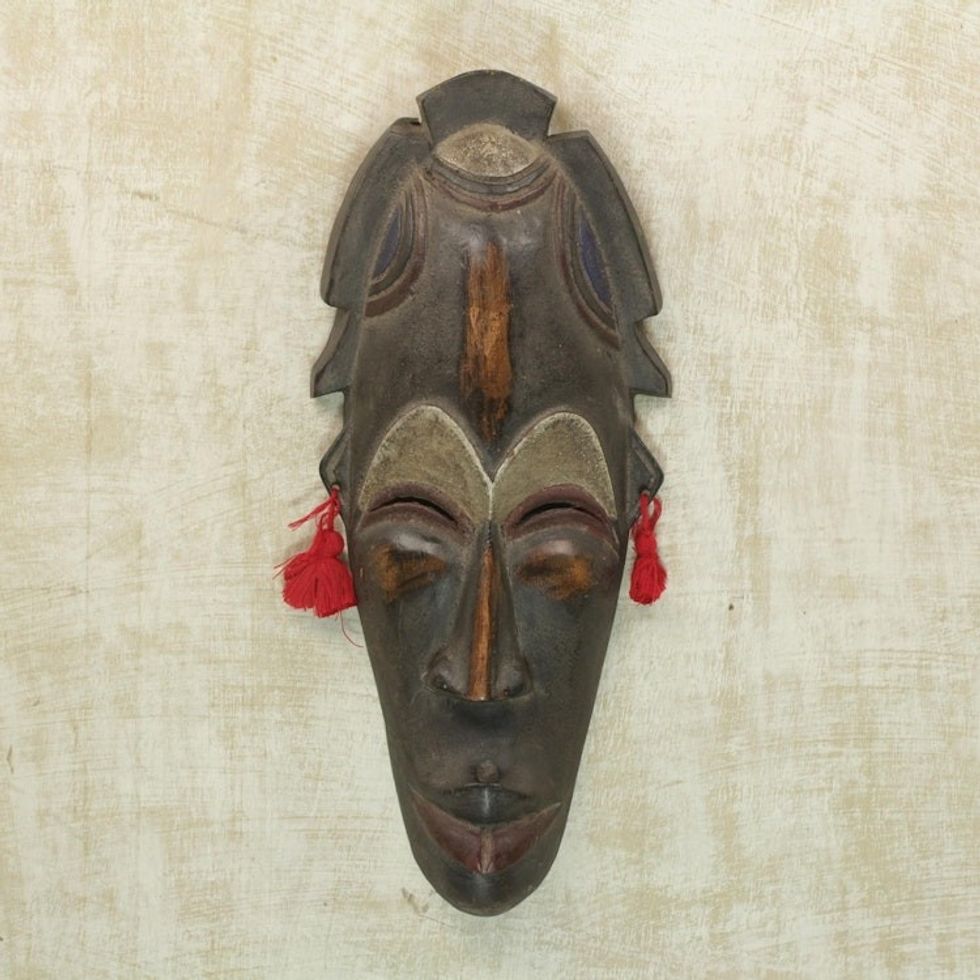 Hand Carved Sese Wood Nhyira Blessings Mask from Ghana 'Blessings and Joy'