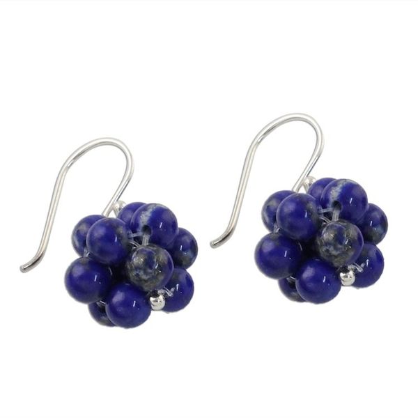 Alternate image for Lapis Lazuli Cluster Dangle Earrings from Thailand Blue Grapes