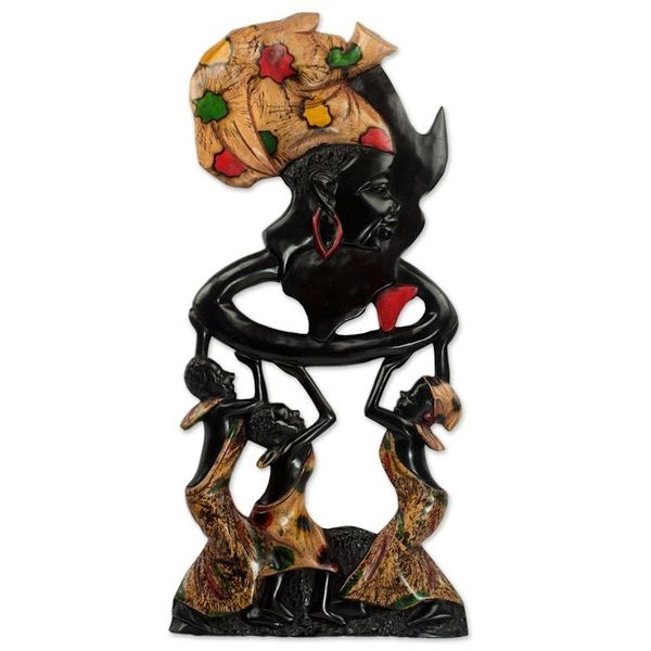 Alternate image for Ghana Hand Carved Multicolor Cultural Wood Wall Art Raising Mother Africa