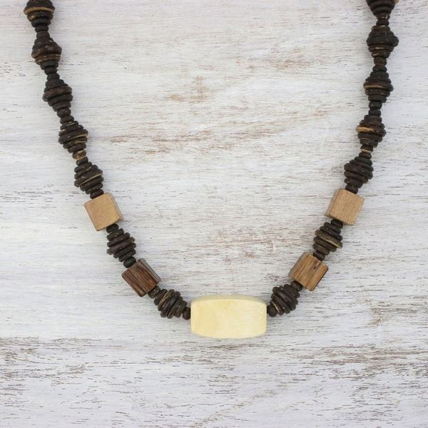 Alternate image for Wood and Coconut Shell Beaded Necklace from Thailand Thai Woodland