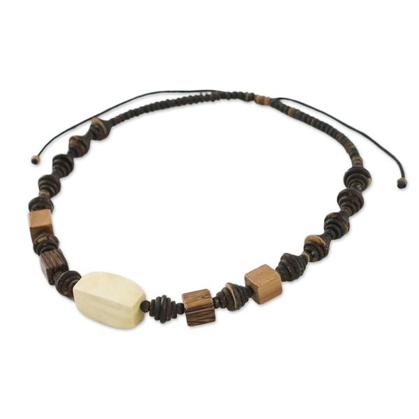 Alternate image for Wood and Coconut Shell Beaded Necklace from Thailand Thai Woodland