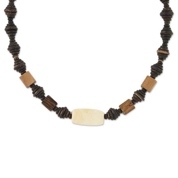 Alternate image for Wood and Coconut Shell Beaded Necklace from Thailand Thai Woodland