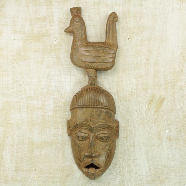 Alternate image for Handcrafted Sese Wood Wall Mask from Ghana Rooster Friend