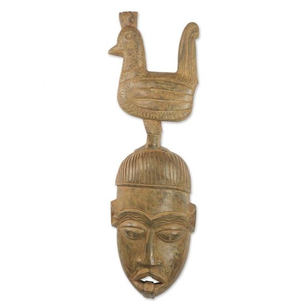 Alternate image for Handcrafted Sese Wood Wall Mask from Ghana Rooster Friend
