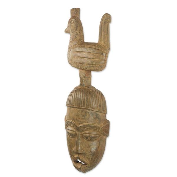 Alternate image for Handcrafted Sese Wood Wall Mask from Ghana Rooster Friend