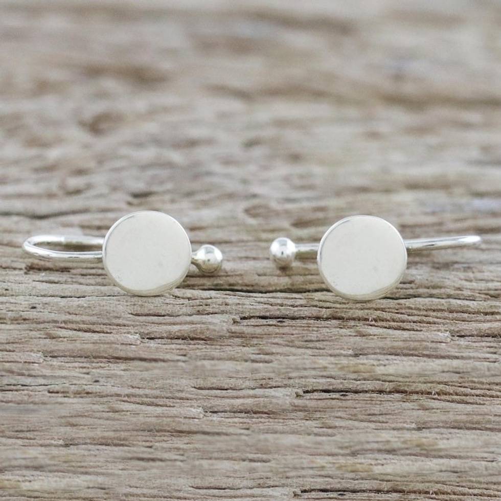925 Sterling Silver Circular Ear Cuffs from Thailand 'Circle Shimmer'