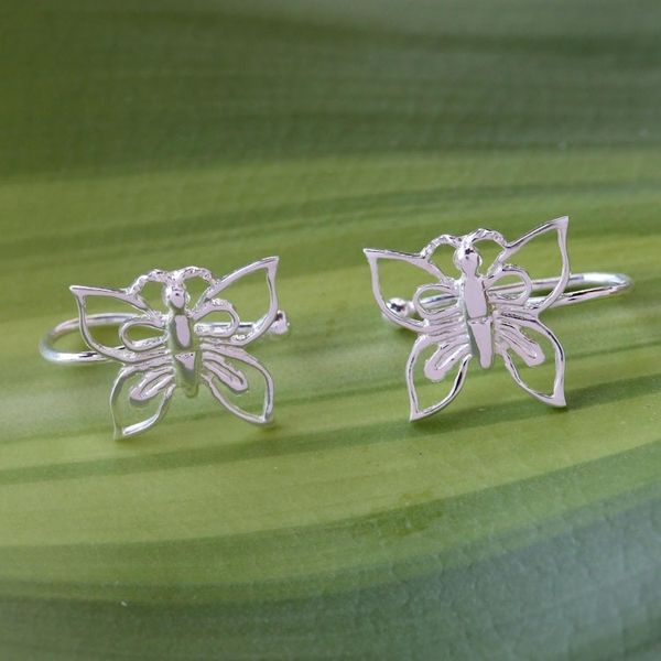Alternate image for 925 Silver Butterfly Ear Cuffs Artisan Crafted in Thailand Demure Butterflies