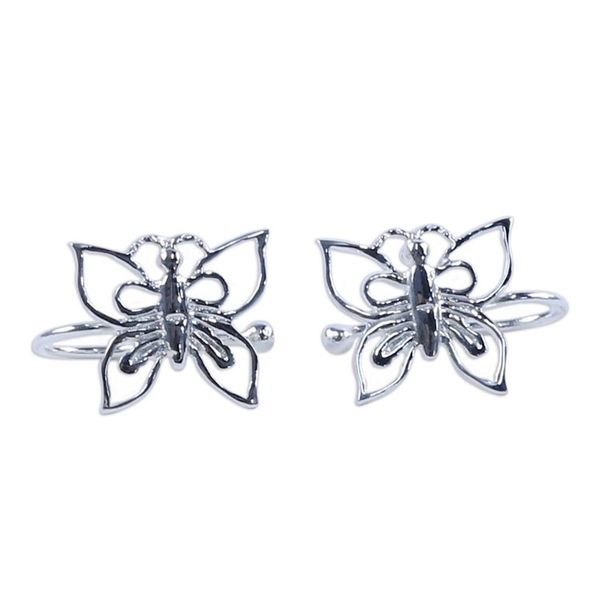 Alternate image for 925 Silver Butterfly Ear Cuffs Artisan Crafted in Thailand Demure Butterflies