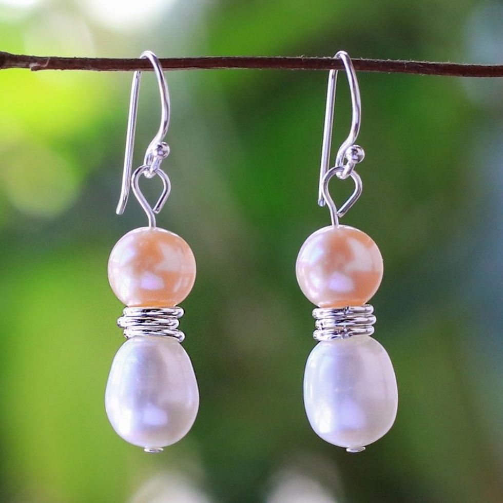 Cultured Pearl and Sterling Silver Earrings from Thailand 'Luxury Orbs'