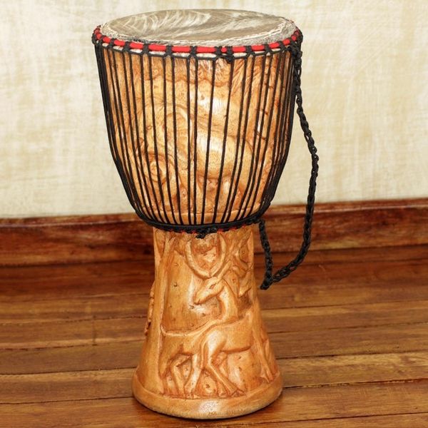 Alternate image for Djembe Drum with African Nature Carvings Peace Drum