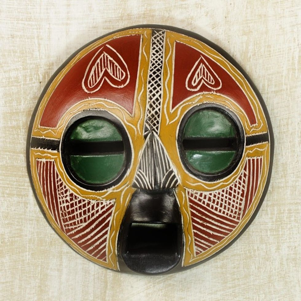 Handcrafted African Sese Wood Wall Mask from Ghana 'Heart of Africa'