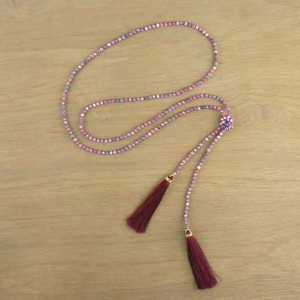 Alternate image for Agate Beaded Lariat Necklace in Dark Red from Thailand Festive Holiday in Dark Red