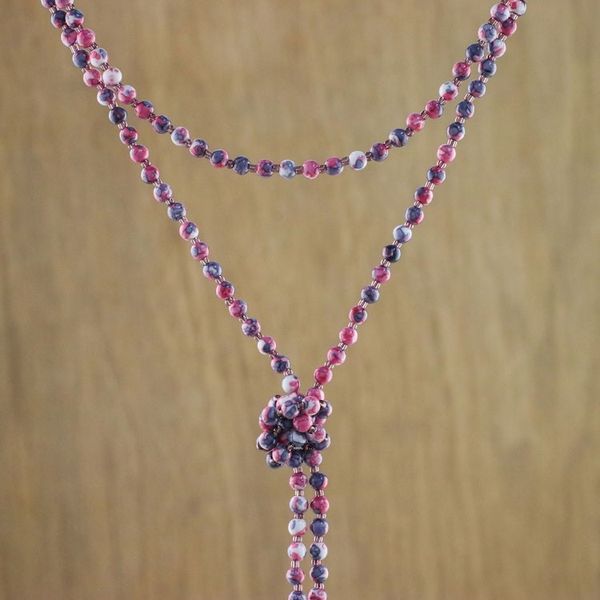 Alternate image for Agate Beaded Lariat Necklace in Dark Red from Thailand Festive Holiday in Dark Red