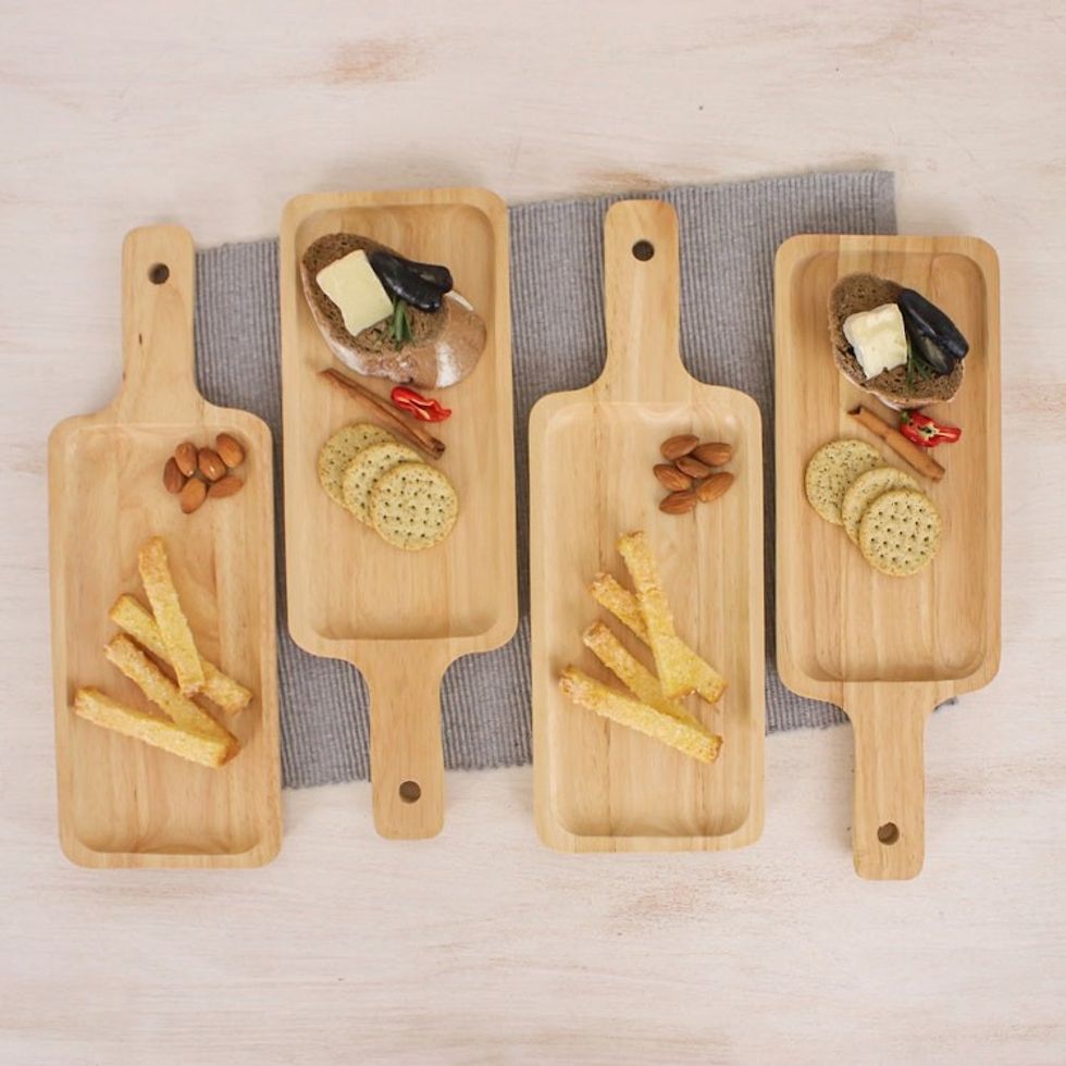 Four Handcrafted Rubberwood Serving Plates from Thailand 'Fun Meal'