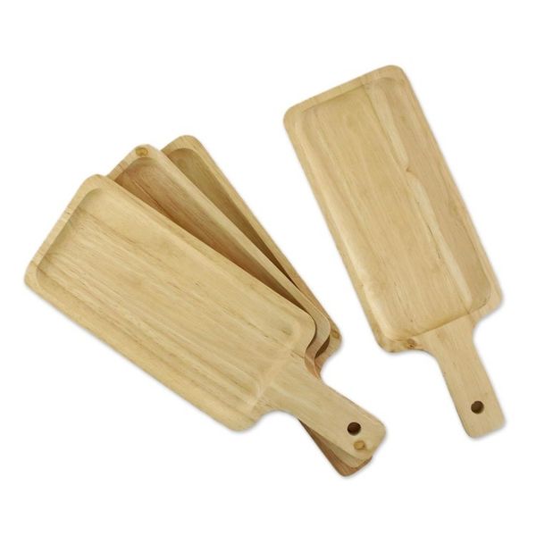 Alternate image for Four Handcrafted Rubberwood Serving Plates from Thailand Fun Meal