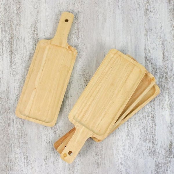 Alternate image for Four Handcrafted Rubberwood Serving Plates from Thailand Fun Meal