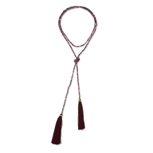 Alternate image for Agate Beaded Lariat Necklace in Dark Red from Thailand Festive Holiday in Dark Red