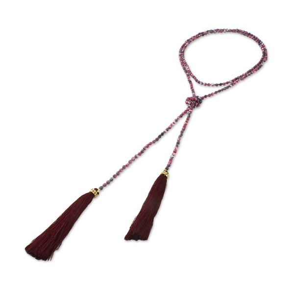 Alternate image for Agate Beaded Lariat Necklace in Dark Red from Thailand Festive Holiday in Dark Red