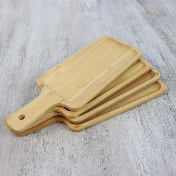 Alternate image for Four Handcrafted Rubberwood Serving Plates from Thailand Fun Meal