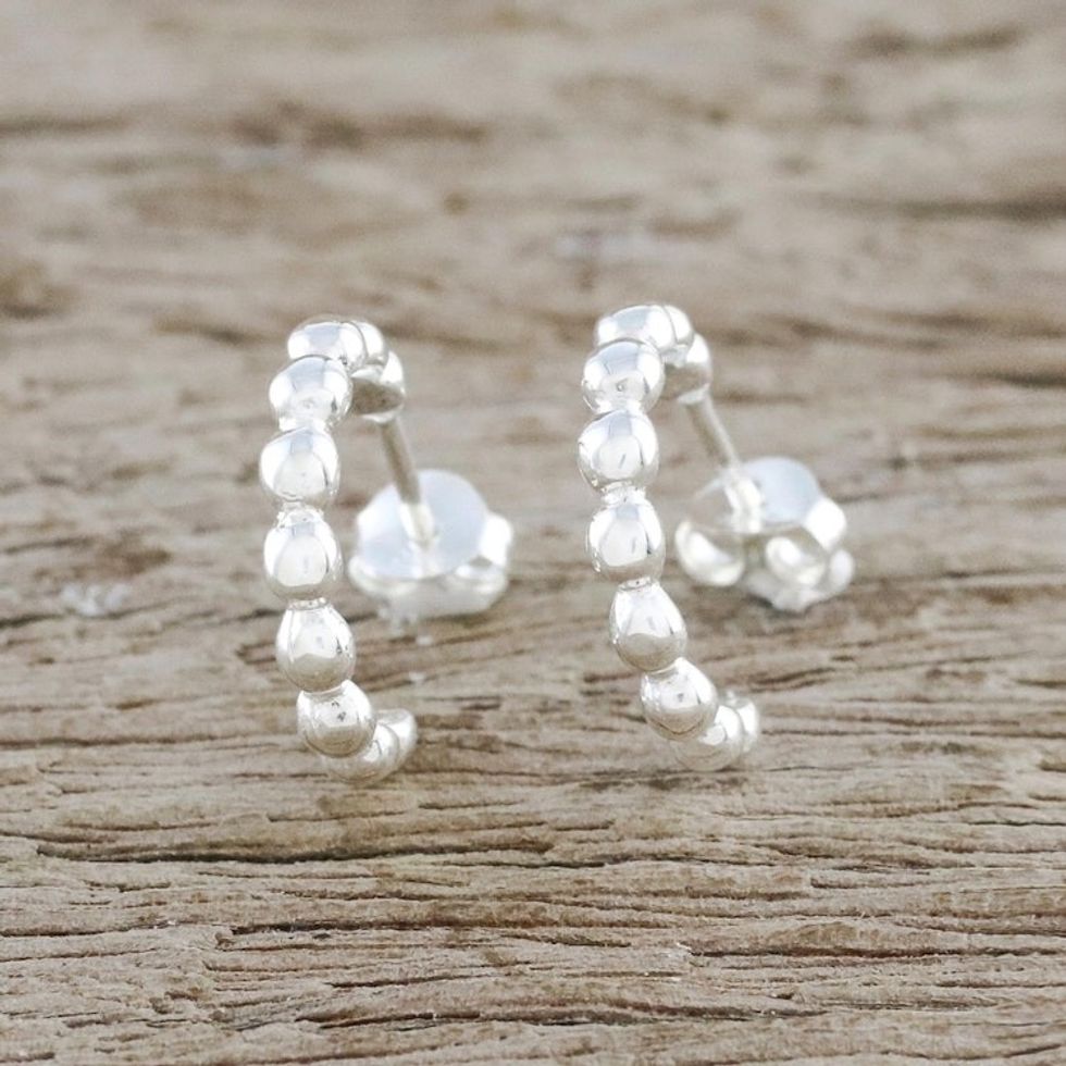 Sterling Silver Shining Half-Hoop Earrings from Thailand 'Bright Baubles'