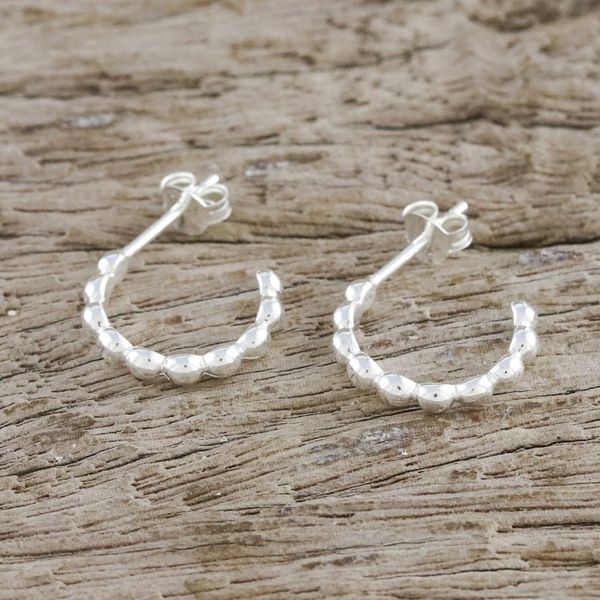 Alternate image for Sterling Silver Shining Half-Hoop Earrings from Thailand Bright Baubles