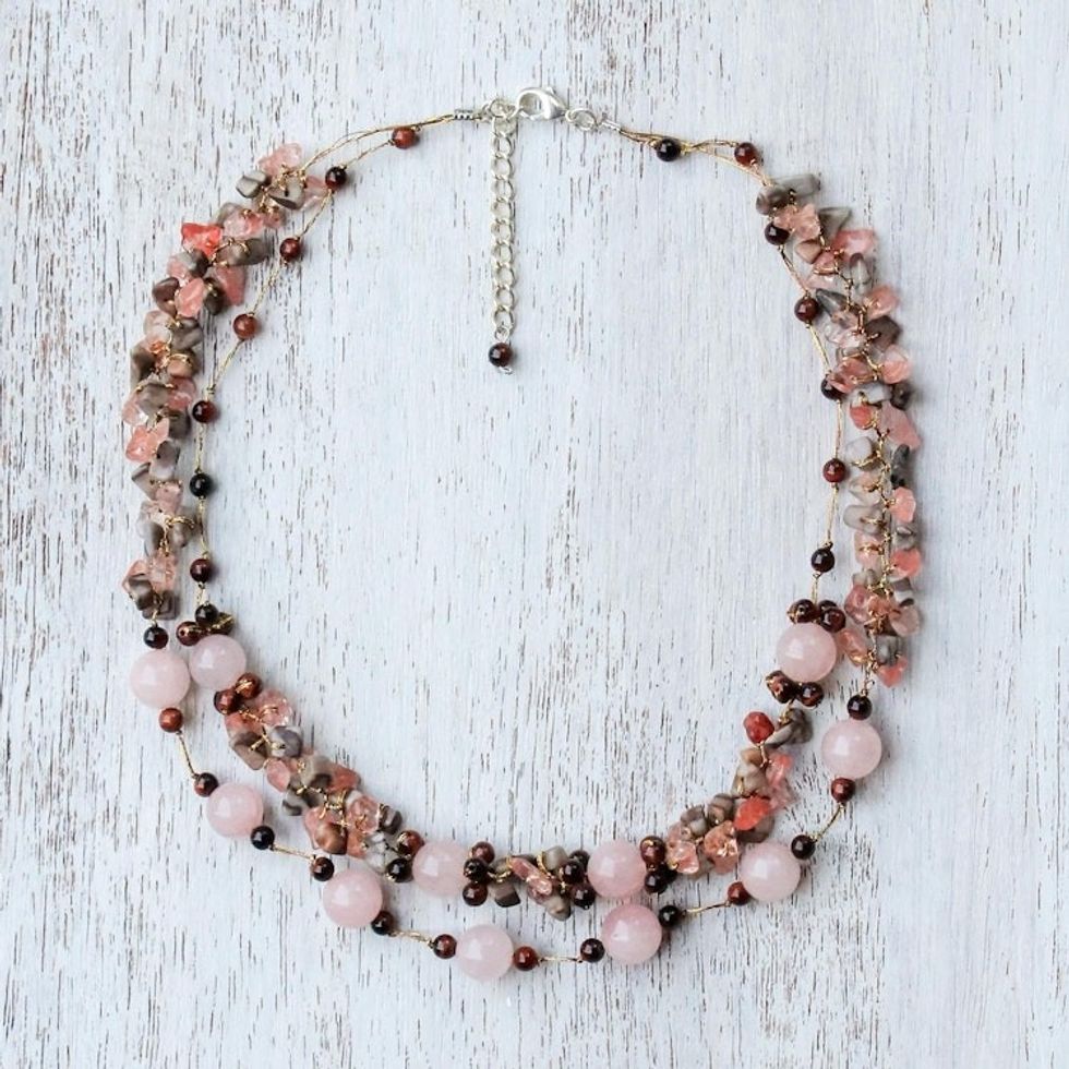 Multi-Gemstone Rose Quartz Beaded Necklace from Thailand 'Magical Inspiration in Pink'